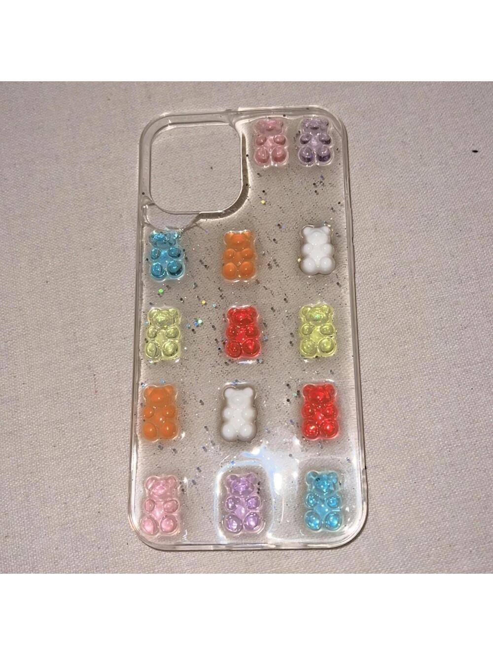 iPhone 12 Pro Max clear sparkles acrylic case with 3D gummy bears